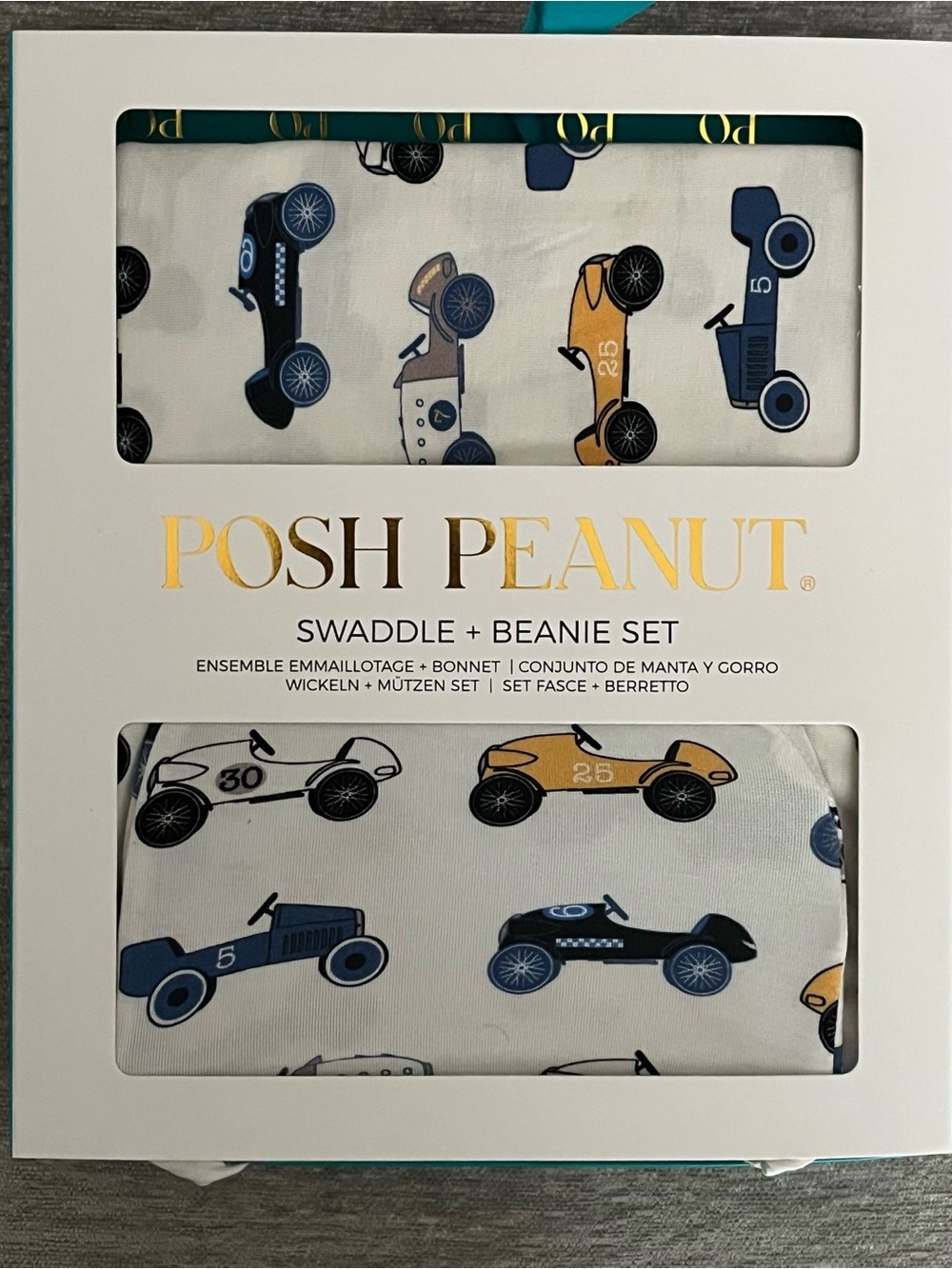 Posh Peanut Enzo Baby Boy Car Print Swaddle & Beanie Set